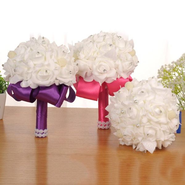 

decorative flowers & wreaths wedding bouquet crystal pearl silk roses bridal bridesmaid hand artificial fake