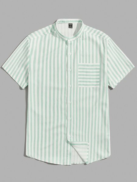 

men two tone striped patch pocket shirt n0sn#, White;black