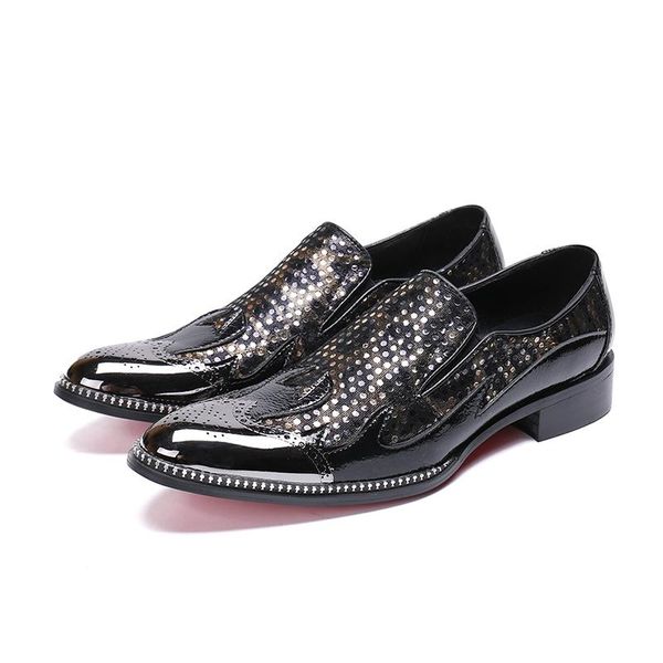 

dress shoes men business fashion slip-on pointed toe carved bullock oxford for falt party office, Black