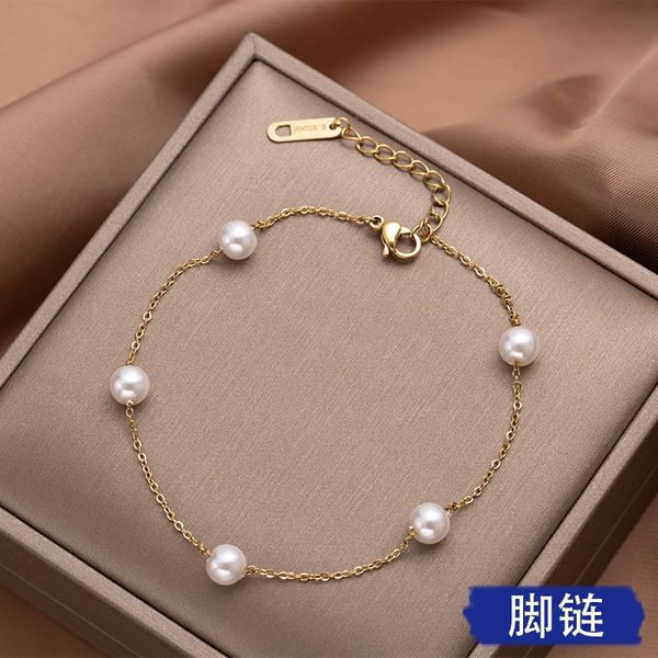 

anklets fashion jewelry rose gold titanium steel anklet, pearl anklet, Red;blue