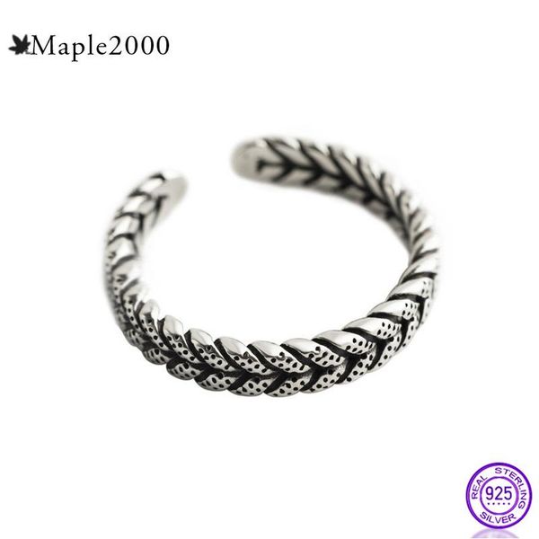 

cluster rings 925 sterling silver ring female simple personality leaf-shaped plant finger for woen adjustable retro jewelry, Golden;silver