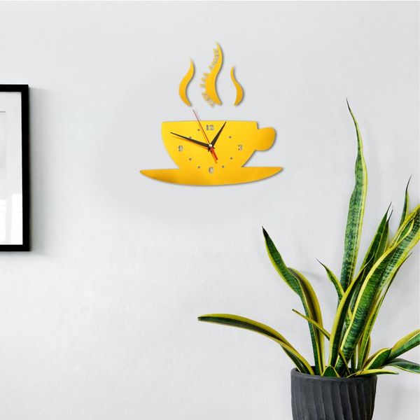 

wall clocks 1pc acrylic coffee cup clock home exquisite frameless sticker