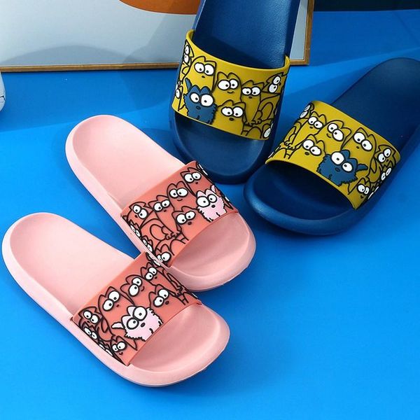 

slippers non-slip women men summer beach slide sandals flip flops 3d cartoon cat soft sole ladies girls couples bathroom shoes, Black