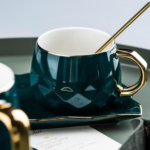 

cups & saucers nordic green ceramic coffee cup modern european leisure entertainment gift mug with spoon and saucer set dinkware