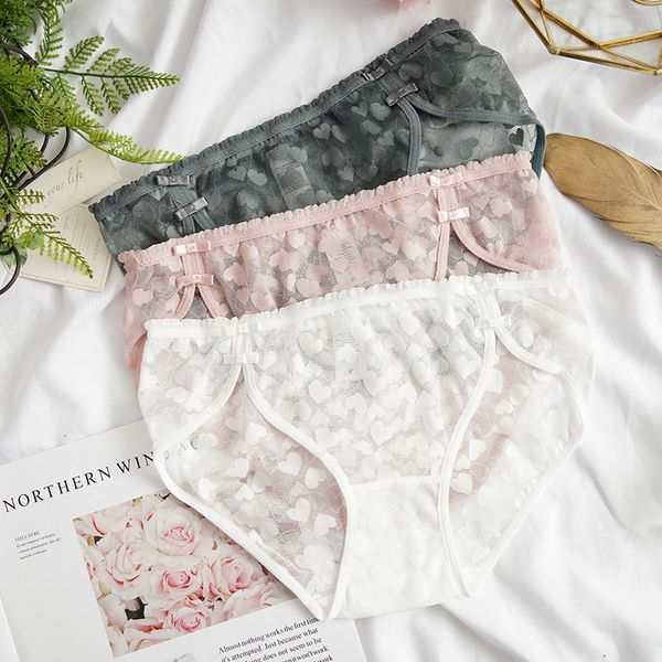 

lace underwear girls low waist briefs perspective mesh all cotton bottom crotch low waist shorts, Black;white
