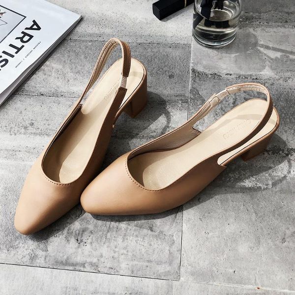 

dress shoes fashion summer classic chunky mid-heels sandals solid color elegant women loafers round toe casual, Black