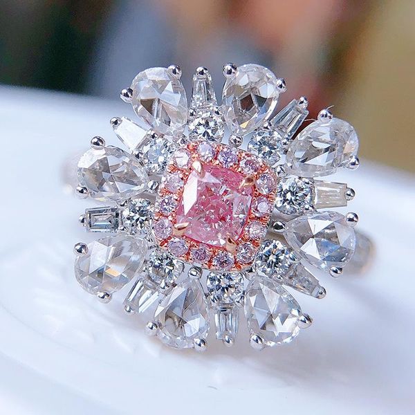 

exquisite lotus pink square zircon ring silver color opening adjustment female friendfashion jewelry anniversary gift wedding rings, Slivery;golden