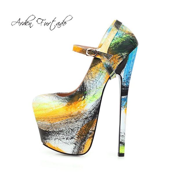 

arden furtado 2021 spring fashion women's shoes pink yellow party round toe stilettos heels buckle strap platform pumps dress, Black