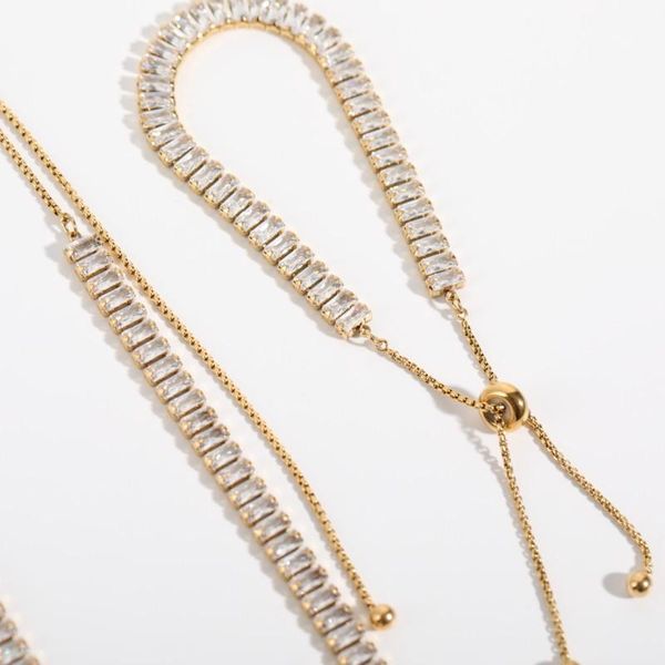 

chains luxury waterproof stainless steel full zircon choker necklace bracelet for women drawstring adjustable, Silver