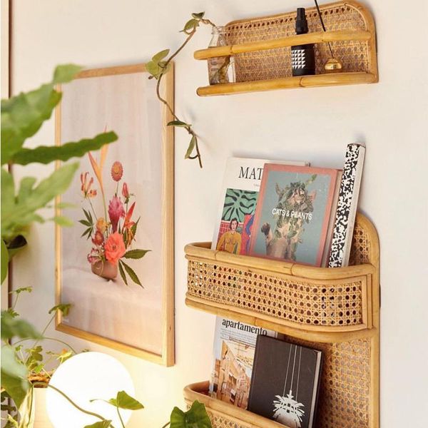 

hooks & rails rattan wall shelf handmade creative kitchen storage rack shelves for