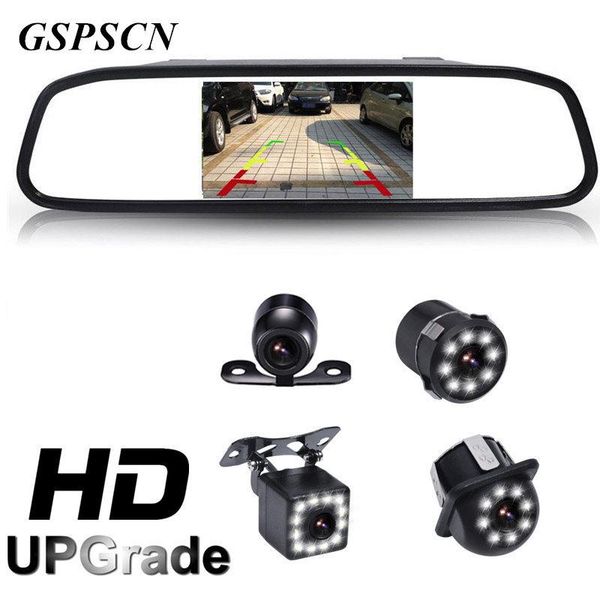 

car video gspscn hd 4.3" tft lcd 800*480 rear view mirror monitor parking assistance with ip69 waterproof backup camera