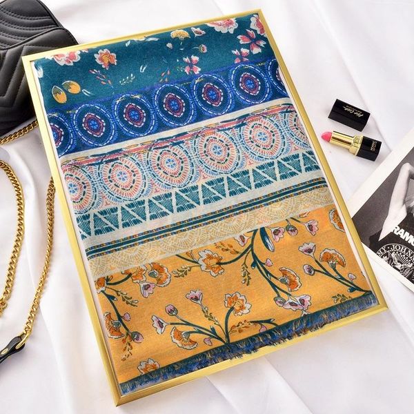 

scarves vintage ethnic printed long women scarf pashmina shawls female foulard stoles wj0104, Blue;gray