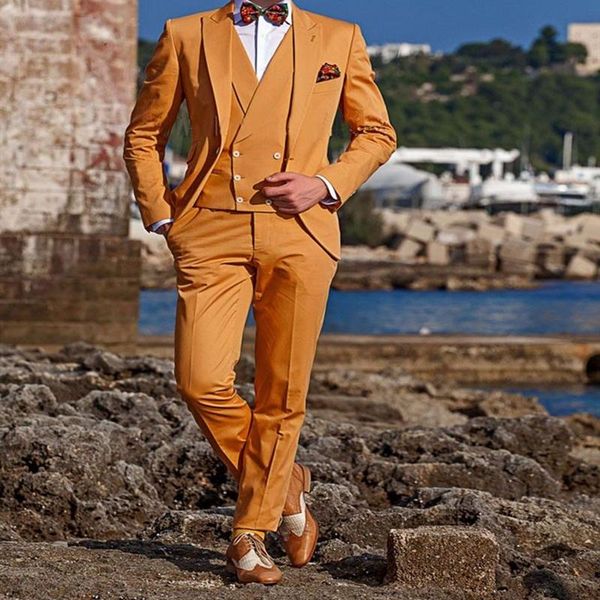 

men's suits & blazers autumn tailor made fashion casual orange men slim fit groomsmen tuxedo for wedding dinner party 3 prc (jacket+ves, White;black