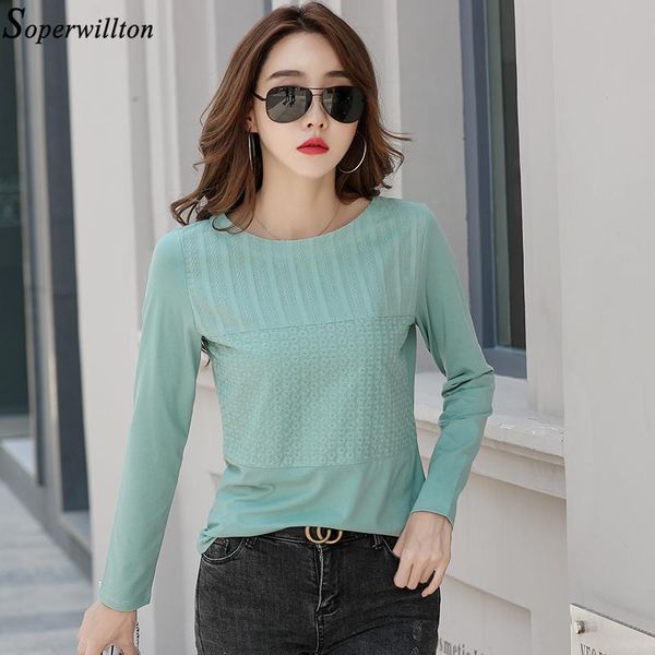 

women's t-shirt fashion tshirt women long sleeve lady 2021 spring autumn solid t shirt female clothing cotton tshirts lace trendy kore, White