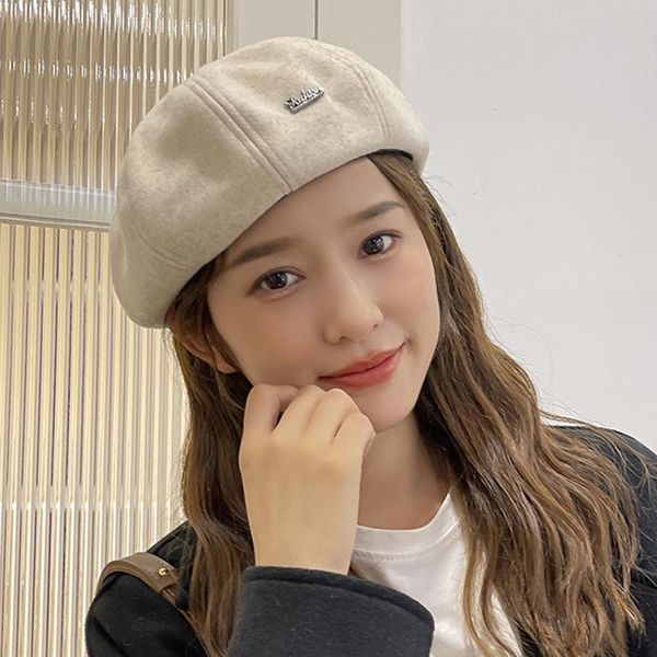 

berets myalice autumn and winter beret solid color warmer women beanies cap classical french style trendy femme painter hat, Blue;gray