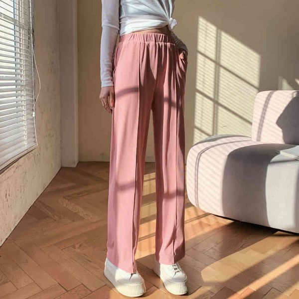 

ice silk wide-leg pants women's high waist drape summer thin straight-leg suit sports trousers 210520, Black;white