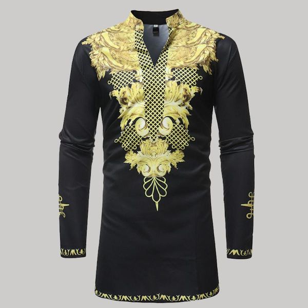 

men's t-shirts 2021 spring summer african oversize printing t-shirt casual loose solid color v-neck long sleeve fashion simplicity, White;black