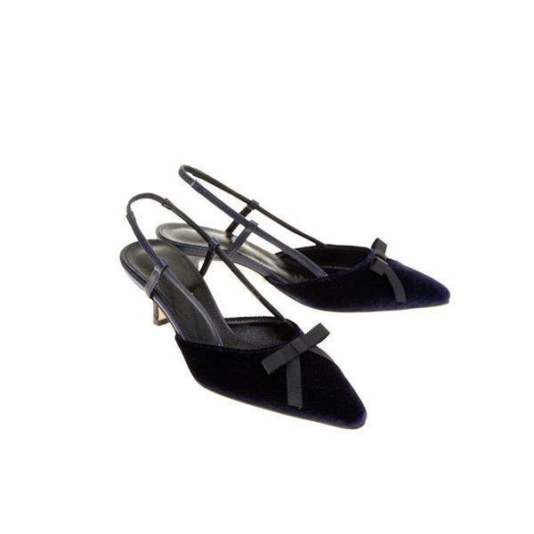 

sandals bowknot fine heel summer women high shoe suede pointed shallow mouth back single shoes 6cm 8cm size 33 42, Black