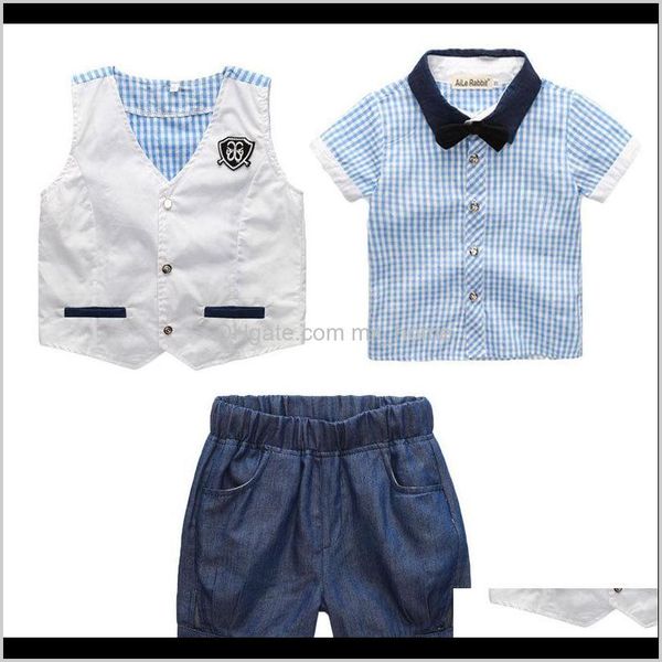 

sets baby kids maternity drop delivery 2021 boy baby clothes suit gentleman suits 3pcs vest t shirt pants plaid bow shorts summer set childr, White