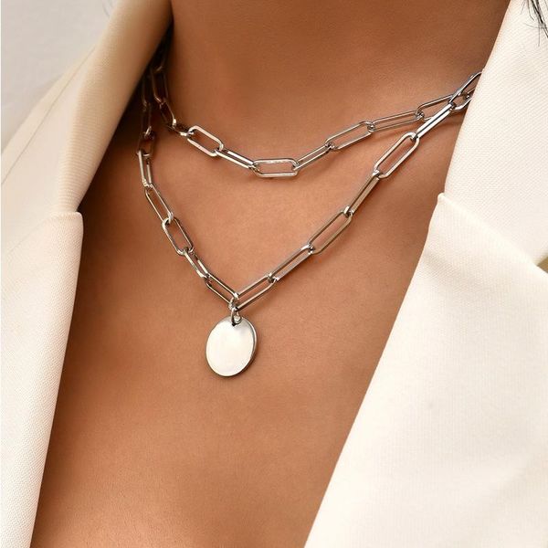 

pendant necklaces gold color choker necklace for women 2 layers simple cute chain & pendants velvet chokers fashion jewelry, Silver