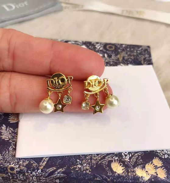

design jewelry new letter pearl 925 silver needle earrings for women, Golden