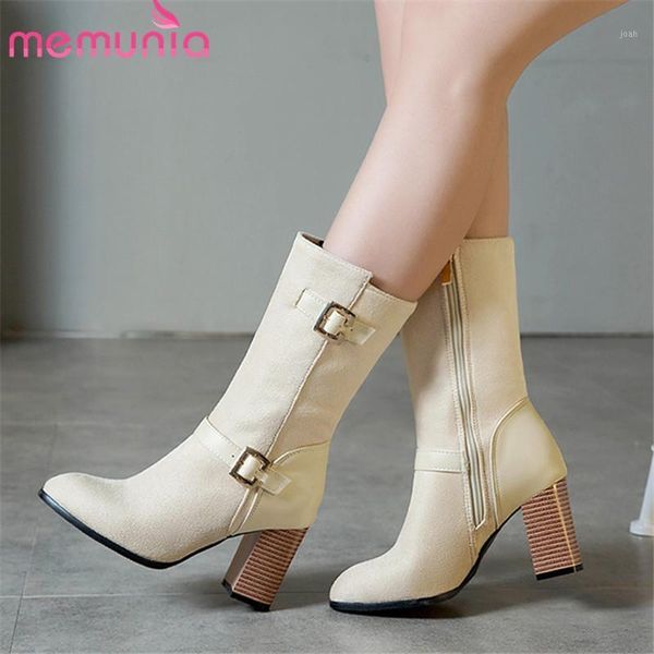 

boots memunia 2021 arrival ankle for women zipper buckle high heels solid colors fashion dress party shoes woman1, Black