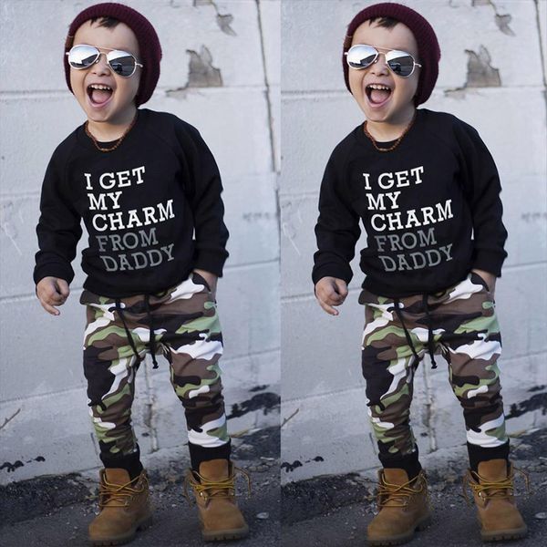 

baby boy casual sports suit clothes toddler kids letter t shirt camouflage pants outfits set dropshipping, White