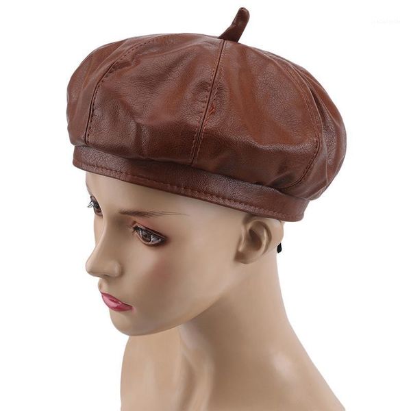 

berets ladies solid beret artificial leather french artist pu retro casual paris hat fashion winter warm flip cap, Blue;gray