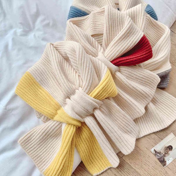 

small scarf short women's autumn and winter cross knitted bib korean color matching versatile winter warm lazy neck protection net red, Blue;gray