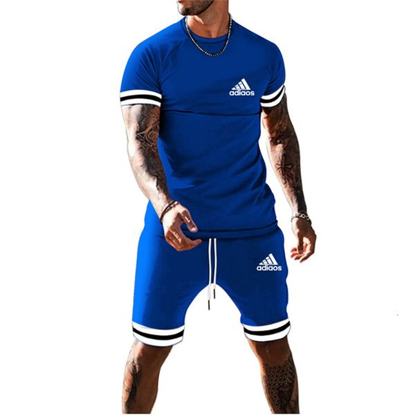 

men's tracksuits summer men's casual shorts short-sleeved t-shirt + sportswear brand clothing 2-piece set 8e4r, Gray