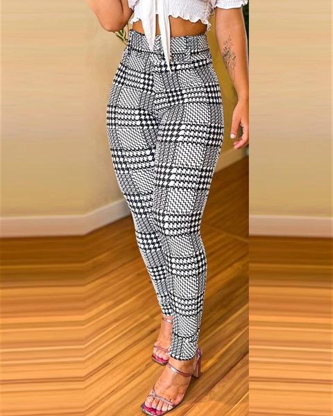 

women's pants & capris houndstooth print high waist skinny, Black;white