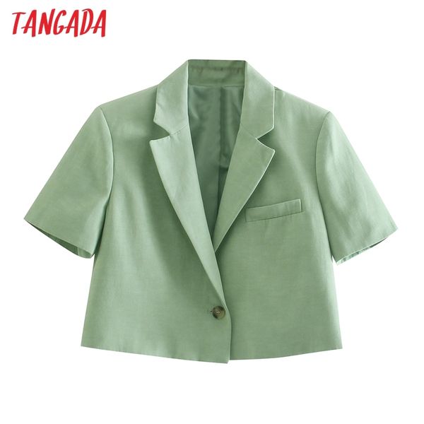 

women green blazer coat short sleeve notched collar pocket fashion female casual chic je59 210416, Black