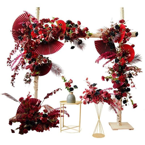 

decorative flowers & wreaths wedding arch decor flower arrangement event paper fan leaves row centerpiece stand burgundy wine red party supp