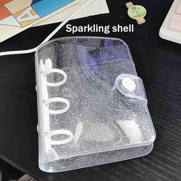 

notepads mini 3 hole spiral loose-leaf book cover pvc planner bag pp diary transparent shimmering inner page, Purple;pink