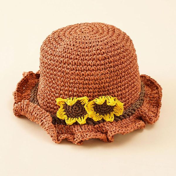 

caps & hats toddler kids summer weave bucket hat outdoor flowers children ruffle sun born accessories casquette garcon, Yellow