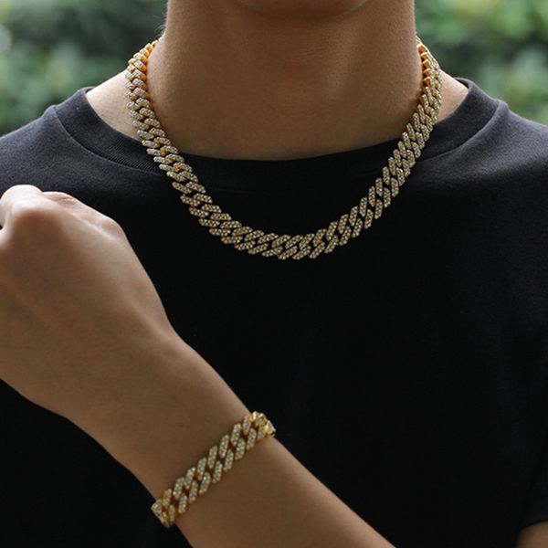 Colher de correntes de diamante de hip hop colapas de braceletes jóias jóias austríaco strass cuba link para homens unissex party ouro colar de cadeia prata gargantilha presente de gargantilha