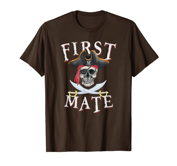 

first mate pirate hat skull nautical sailing t-shirt, White;black