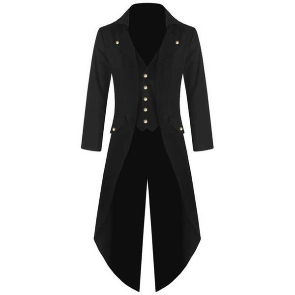 Plus Size Mens Gothic TailCoat Casacos de Steampunk Manga Longa Halloween Long Terno Casacos Medieval Jacket Feriado Fit Fit Outwear X0621