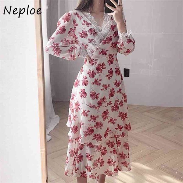 

elegant lace flower print dress women high waist hip mermaid long vestidos vintage sleeve spring robe 210422, Black;gray