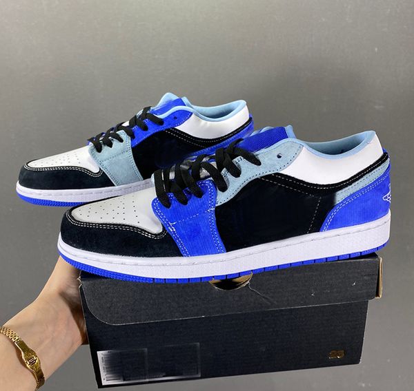 

1 low wmns university blue white basketball shoes 1s men womens black and blue outdoor sneakers 553558-403 with box dh0206-400