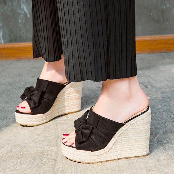 

slippers fashion women wedge open toe sandals ladies casual beach walk platform, Black