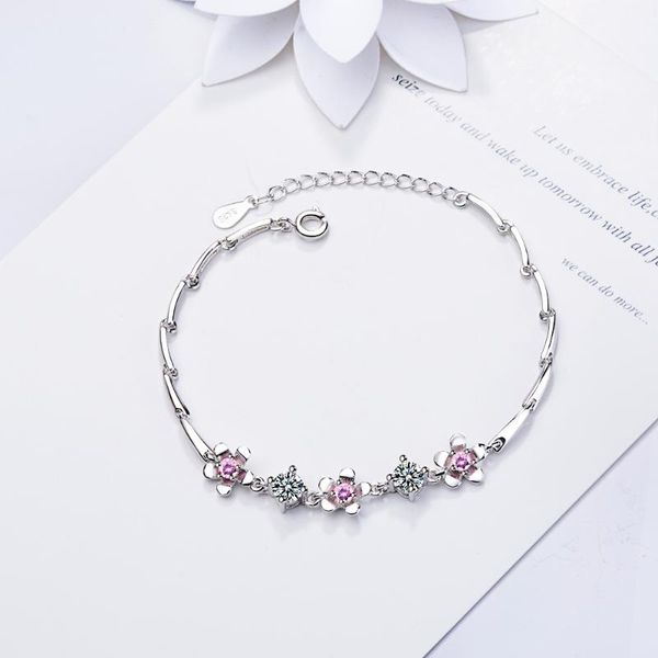 

link, chain cubic zirconia pink color flower bracelets for women 2021 trendy fashion female jewelry birthday gift girls, Black