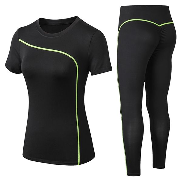 

women gym sets 2 piece yoga set clothes tennis shirt + seamless leggings workout sports suit active wear 210802, Gray