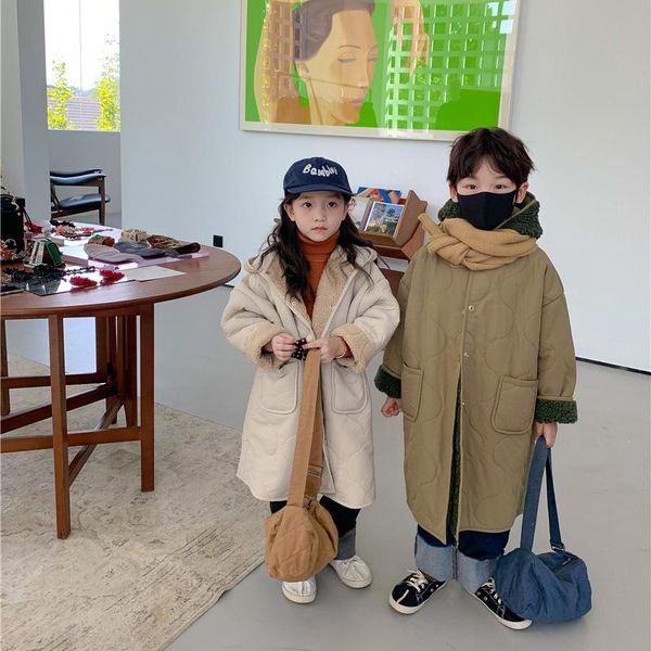 

down coat 2021winter long section jacket children's boys and girls hooded cotton toddler boy winter clothes girl, Blue;gray