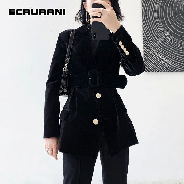 

women's suits & blazers ecrurani patchwork casual girdle blazer for females notched long sleeve slimming black 2021 fashion clothing, White;black