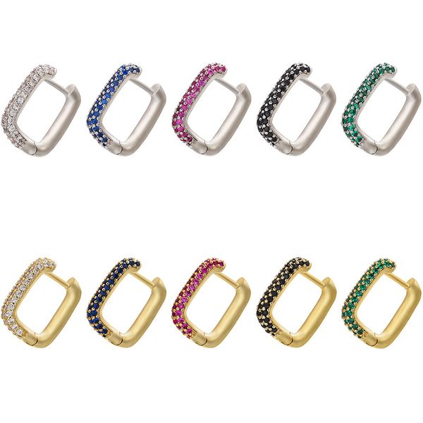

rectangle colors diamond charm earrings fashion personality 18k real gold plating earring temperament copper material micro-inlaid color zir, Golden