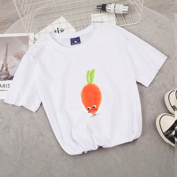 

cartoon carrot print t-shirt funny korean aesthetic kawaii for women cute summer women's, White