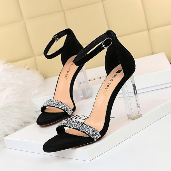 

sandals meriahzheng nightclub summer high heels transparent heel sequins rhinestone one word banquet women's shoes ds niokie blade best, Black