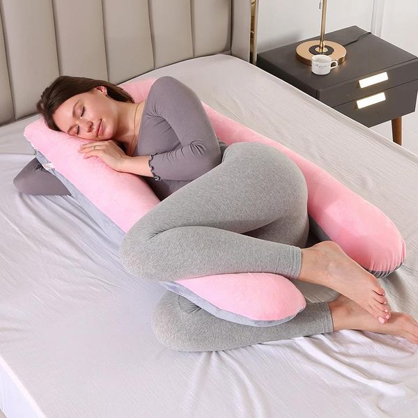 

soft cotton side pillow for pregnant women comfortable u-shaped sleep cushion relieve fatigue bedding pregnancy 120*60cm