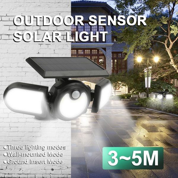 

three-head human sensor led lawn light outdoor solar wall lamp powered sunlight street for garden decoration lamps